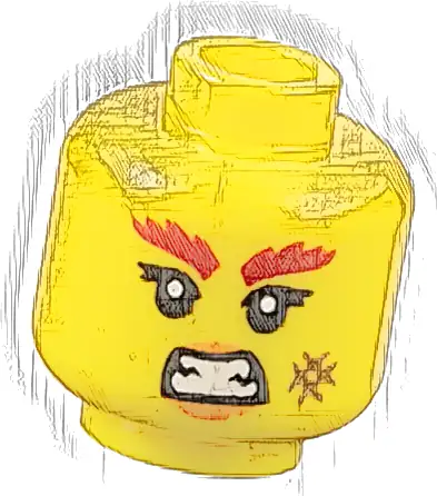 Minifigure, Head Female Red Bushy Eyebrows, Orange Lips, Dark Tan Scuff Mark, and Bared Teeth Pattern