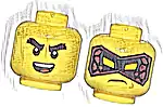 Część LEGO® 3626pb3387 Minifigurka, głowa dwustronna, grube czarne brwi, uśmiech z zębami i językiem / czarno-ciemnoczerwona maska, grymas (wzór)