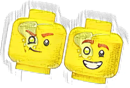 Minifigure, Head Dual Sided Reddish Brown Eyebrows, Lime Right Eye with Yellowish Green Splotch, Smirk / Open Mouth Smile with Teeth Pattern