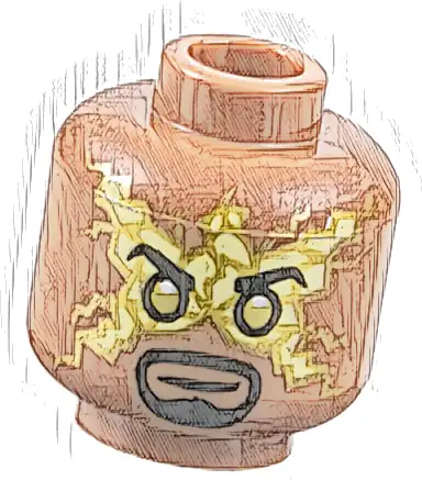Minifigure, Head Black Eyebrows and Goatee, Gold Eyes, Bright Light Yellow Electricity Mask Pattern