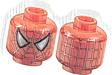 Minifigure, Head Alien with Spider-Man Dark Silver Webbing, Large Silver Eyes with Dark Silver Edges and Black Borders Pattern