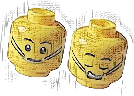 Minifigure, Head Dual Sided Black Eyebrows, Silver Braces with Black Straps, Open Eyes and Closed Mouth / Closed Eyes and Open Mouth (Sleeping) Pattern