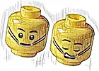 Część LEGO® 3626pb3448 Minifigurka, Głowa Dwustronna Czarne Brwi, Srebrne Aparaty z Czarnymi Paskami, Otwarte Oczy i Zamknięte Usta / Zamknięte Oczy i Otwarta Buźka (Śpiąca) Wzór