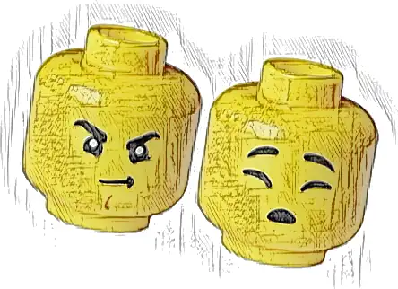 Minifigure, Head Dual Sided Black Eyebrows, Medium Nougat Chin Dimple, Scowl / Open Mouth Sleeping Pattern