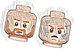 Część LEGO® 3626pb3483 Minifigurka, głowa dwustronna ciemnopomarańczowe brwi i broda, neutralna / zła z jaskrawoniebieskimi kroplami wody, wzór
