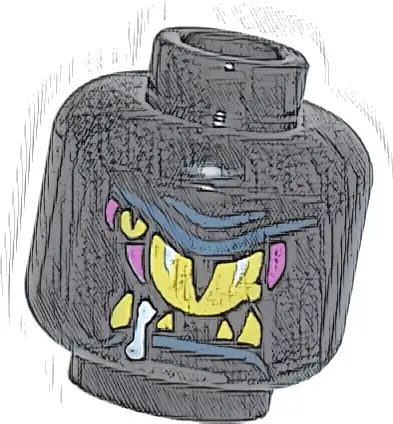 Minifigure, Head Alien Yellow and Magenta Eyes and Fangs, Dark Blue Eyelid and Lip, White Drool Pattern