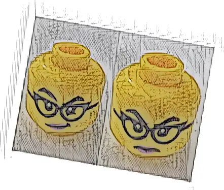 Minifigure, Head Dual Sided Female Black Eyebrows and Glasses, Medium Lavender Lips, Lopsided Grin / Stern Pattern