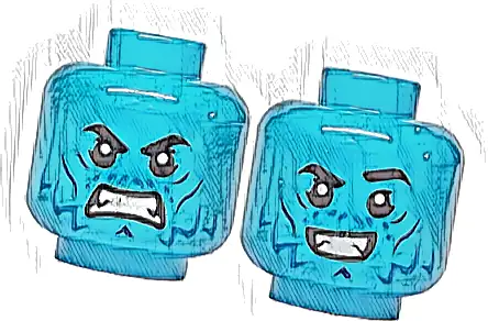 Minifigure, Head Dual Sided Black Eyebrows, Blue and Dark Blue Cheek Lines and Wrinkles, Grimace / Open Mouth Smile Pattern