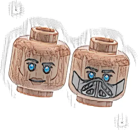 Minifigure, Head Dual Sided Female Black Eyebrows and Eyelashes, Dark Azure Eyes, Neutral with Reddish Brown Lips and Cheek Lines / Dark Bluish Gray and Dark Silver Mask Pattern