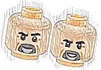 Część LEGO® 3626pb3538 Minifigurka, Głowa Dwustronna Czarne Brwi, Ciemnoszary i Jasnoszary Zarost, Ciemnobrązowe Zmarszczki, Neutralny / Uśmiech z Zębami, Wzór