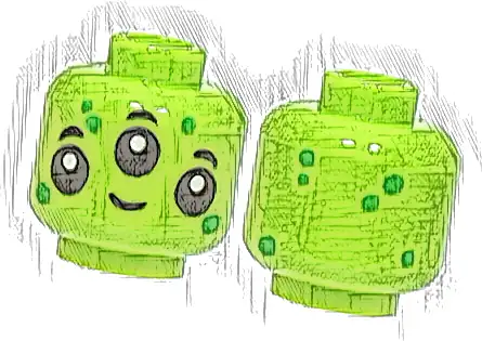 Minifigure, Head Alien with 3 Black Eyes and Eyebrows, Bright Green Dots, Grin Pattern