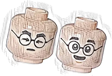Minifigure, Head Dual Sided Black Eyebrows and Glasses, Nougat Lightning Scar, Arrow Shaped Closed Eyes /  Surprised Open Eyes and Chin Dimple Pattern
