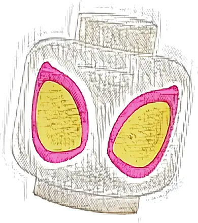 Minifigure, Head Large Magenta and Gold Eyes Pattern