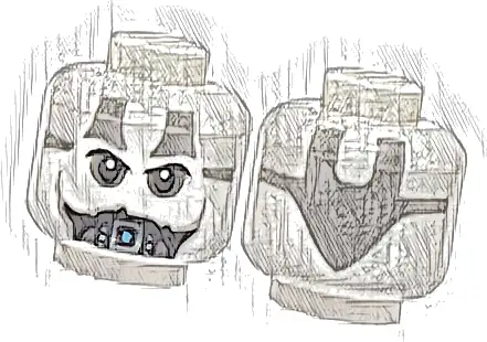 Minifigure, Head Alien Black Eyebrows, Dark Bluish Gray Eye Shadow, Dark Silver Vocabulator, Light Bluish Gray Tattoos Pattern