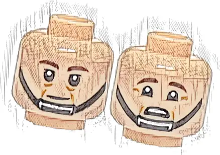 Minifigure, Head Dual Sided Dark Brown Eyebrows, Black Chin Strap, Cheek Lines, Neutral / Scared with Wrinkles Below Eyebrows Pattern