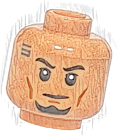 Minifigure, Head Black Eyebrows and Goatee, Dark Orange Cheek Lines and Chin Dimple, Dark Bluish Gray Tattoo, Neutral Pattern