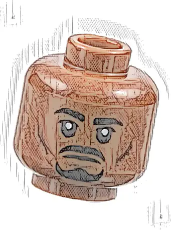 Minifigure, Head Black Eyebrows, Moustache, and Goatee, Dark Brown Cheek Lines and Chin Dimple, Neutral Pattern