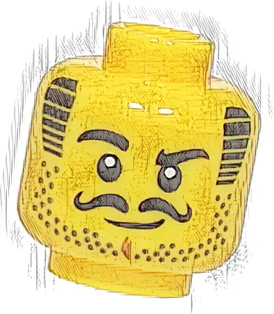 Minifigure, Head Black Eyebrows, Curly Moustache, and Striped Sideburns, Dark Tan Stubble, Medium Nougat Chin Dimple, Grin Pattern
