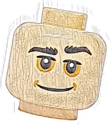 Minifigure, Head Black Bushy Eyebrows, Medium Nougat Dimples and Sunken Eyes, Wide Grin Pattern