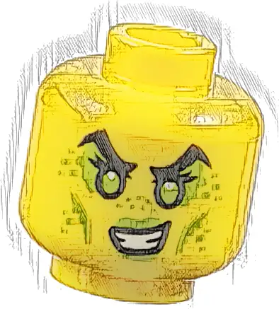 Minifigure, Head Female Black Eyebrows, Lime Eyes, Eye Shadow, Spots, Cheek Lines and Lips, Crooked Open Mouth Smile Pattern