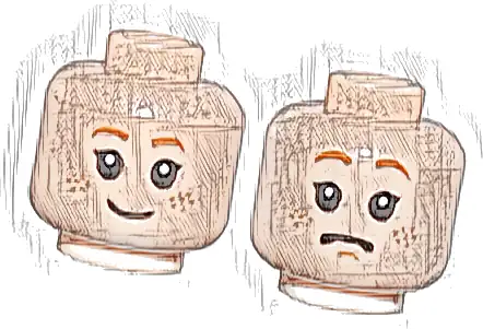 Minifigure, Head Dual Sided Child Female Dark Orange Eyebrows and Freckles Smile / Frown Pattern