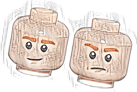 Minifigure, Head Dual Sided Dark Orange Eyebrows and Dimples, Smile / Frown Pattern