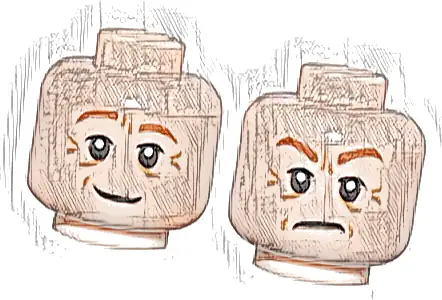 Minifigure, Head Dual Sided Dark Orange Eyebrows, Medium Nougat Wrinkles, Smile / Frown Pattern