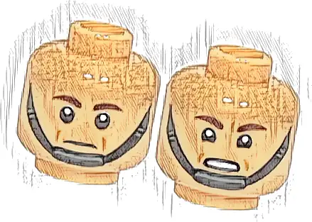 Minifigure, Head Dual Sided Dark Brown Eyebrows, Black Chin Strap, Medium Nougat Cheek Lines, Neutral / Scared Open Mouth with Teeth Pattern