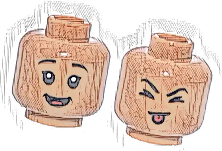 Minifigure, Head Dual Sided Child Female Black Eyebrows, Single Eyelashes, Open Mouth Smile / Closed Eyes and Red Tongue Sticking Out Pattern