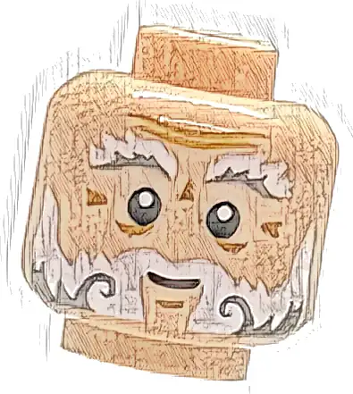 Minifigure, Head White and Light Bluish Gray Bushy Eyebrows, Moustache and Beard, Medium Nougat Wrinkles, Chin Dimple and Forehead Creases, Grin Pattern