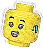 Część LEGO® 3626pb3789 Minifigurka, głowa dziecka dziewczynki czarne uniesione brwi, pojedyncze rzęsy, ciemnoturkusowy aparat słuchowy po lewej, uśmiech otwartymi ustami z górnymi zębami i czerwonym językiem (wzór)