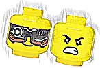 Część LEGO® 3626pb3802 Minifigurka, głowa dwustronna z czarnym i czerwonym wizjerem ze srebrnym i metalicznie jasnoniebieskim obwodem, krzywy uśmiech / brwi, dolne powieki, wściekłe obnażone zęby (wzór)