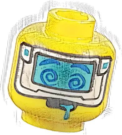 Minifigure, Head Blue Eyebrows and Spiral Eyes, White Mask with Medium Azure Visor, Open Mouth with Drool Pattern