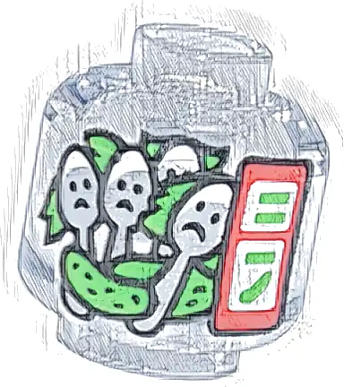 Minifigure, Head without Face with Red and White Label, Bright Green Pickles and Silver Spoons with Frowning Faces Pattern (Lilo & Stitch Pickle Jar)