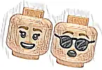 Część LEGO® 3626pb3861 Minifigurka, głowa dwustronna kobieta ciemnopłowe brwi, podwójne rzęsy, brązowe usta, uśmiech otwarte usta z górnymi zębami / zaskoczona z czarnymi okularami przeciwsłonecznymi, wzór
