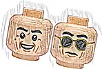 Część LEGO® 3626pb3862 Minifigurka, głowa dwustronna czarne brwi, średnobrązowe zmarszczki i dołek w brodzie, uśmiech otwarte usta z górnymi zębami / surowa z złotymi okularami przeciwsłonecznymi, wzór