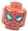 Część LEGO® 3626pb3865 Minifigurka, głowa obcy z czerwonym pajęczym wzorem Spider-Mana, dużymi białymi oczami z metalicznie jasnoniebieskimi krawędziami, czarnymi i ciemnosrebrnymi obwódkami, wzór