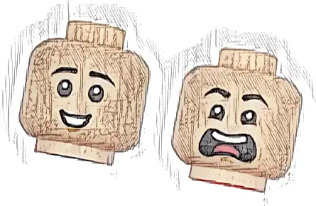 Minifigure, Head Dual Sided Child Black Eyebrows, Medium Nougat Chin Dimple, Open Mouth Smile / Scared Open Mouth with Top Teeth and Tongue Pattern