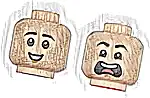Część LEGO® 3626pb3872 Minifigurka, Głowa Dwustronna Dziecko Czarne Brwi, Średni Nugat Dziurka w Brodzie, Uśmiech z Otwartymi Ustami / Przerażenie z Widocznymi Zębami i Językiem, Wzór