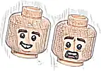 Część LEGO® 3626pb3879 Minifigurka, głowa dwustronna ciemnobrązowe brwi, uśmiech z przerwą między zębami / otwarte usta przestraszone z czerwonym językiem, wzór