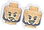 Część LEGO® 3626pb3880 Minifigurka, głowa dwustronna czarne brwi, wąsy, broda i mała bródka, średniobrązowe dołeczki, uśmieszek / krzywy uśmiech z otwartymi ustami i górnymi zębami, wzór