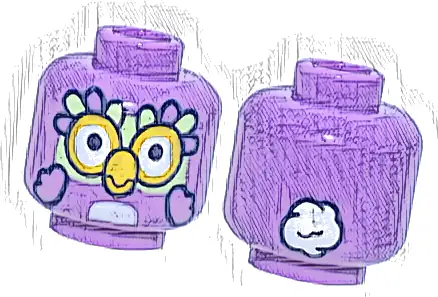 Minifigure, Head Alien Bird with Yellowish Green Face, Large Eyes, Bright Light Orange Beak, Feathers, Wings, White Stomach, Tail on Back Pattern (Chattermax)