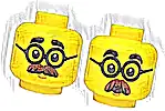 Część LEGO® 3626pb3890 Minifigurka, głowa dwustronna czarne grube brwi, okrągłe okulary, czerwonobrądy wąs, średnio orzechowy dołeczek w brodzie, neutralna / zaskoczona otwarte usta