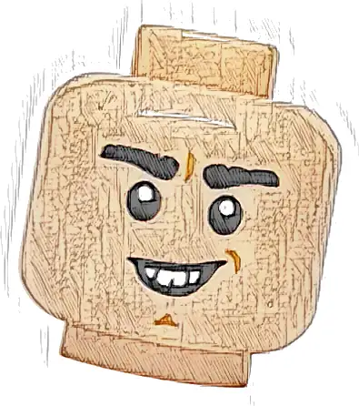 Minifigure, Head Thick Black Eyebrows, Medium Nougat Chin Dimple, Open Mouth Grin with Buck Teeth Pattern