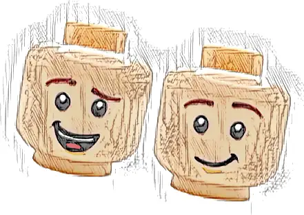 Minifigure, Head Dual Sided Reddish Brown Eyebrows, Nougat Chin Dimple, Lopsided Open Mouth Smile with Teeth and Tongue / Lopsided Grin Pattern