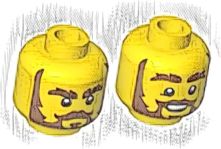 Minifigure, Head Dual Sided Reddish Brown Bushy Eyebrows, Moustache, Beard and Sideburns, Stern / Open Mouth Smile with Top Teeth Pattern