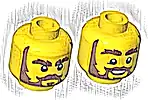 Część LEGO® 3626pb3918 Minifigurka, głowa dwustronna czerwonobrązowe krzaczaste brwi, wąsy, broda i bokobrody, surowa / uśmiech otwarte usta z górnymi zębami (wzór)
