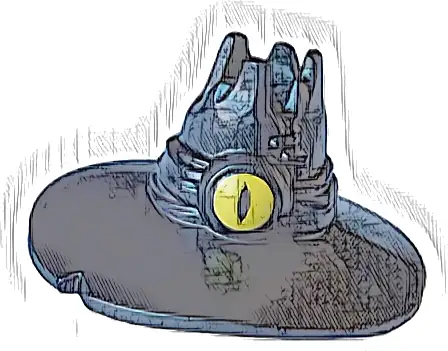 Minifigure, Headgear Hat, Wide Brim, Wrapped Scarf, and Spikes on Top with Yellow Eye Pattern