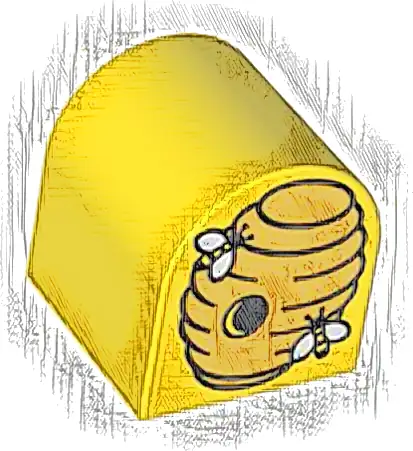 Duplo, Brick 2 x 2 x 2 Slope Curved Double with 2 Bees and Bright Light Orange Beehive Pattern