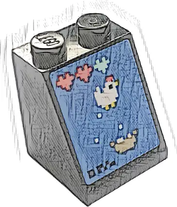Slope 65 2 x 2 x 2 with Bottom Tube with Pixelated Arcade Video Game Screen with Hearts, Chicken and Eggs on Medium Blue Background Pattern (Sticker) - Set 41728